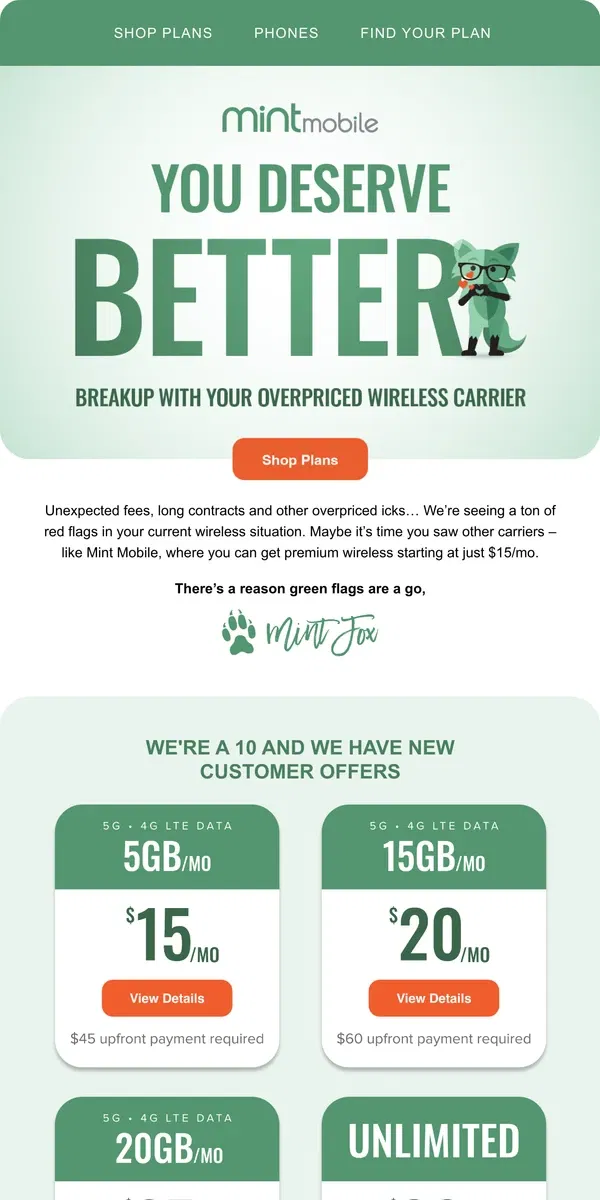 Email from Mint Mobile. Overpriced wireless giving you the ick?