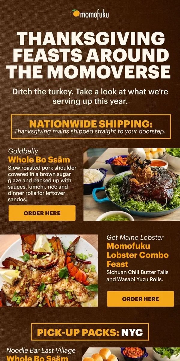 Email from Momofuku. Ditch the Turkey