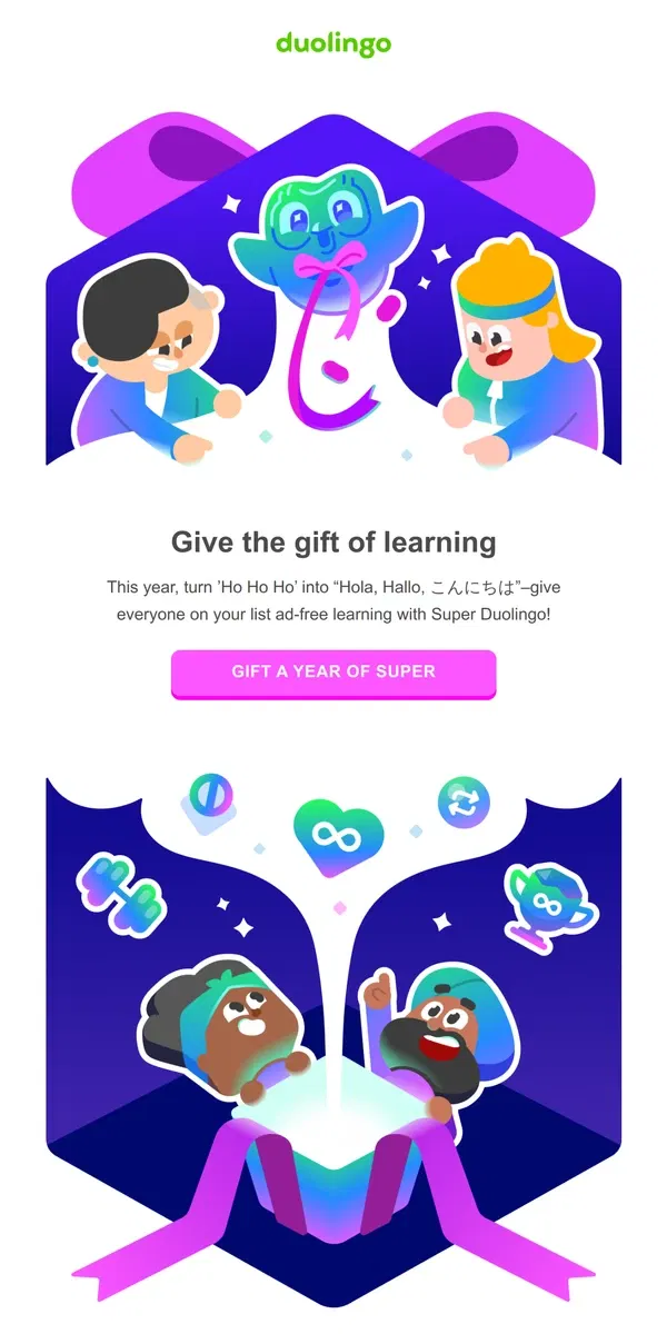 Email from Duolingo. 🎁 Give the gift of Super Duolingo