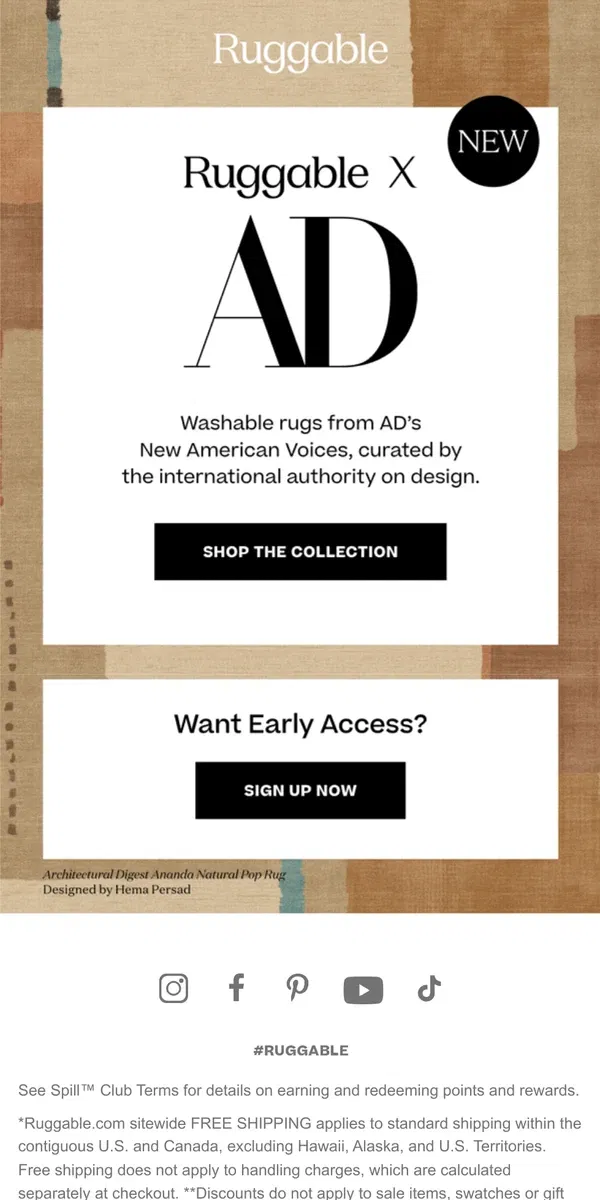 Email from Ruggable. Introducing the Ruggable x AD Collection