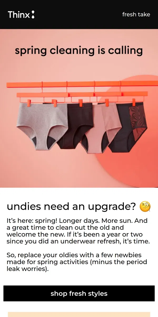 Email from Thinx. 🧺Spring cleaning is calling