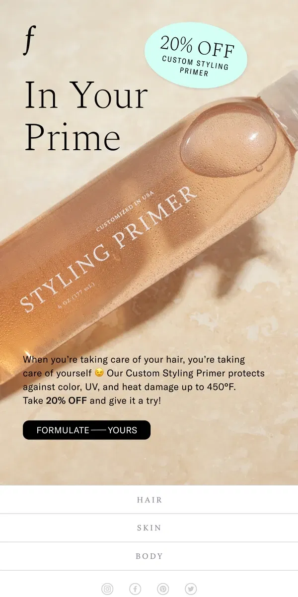 Email from Function of Beauty. 20% off Styling Primer!!