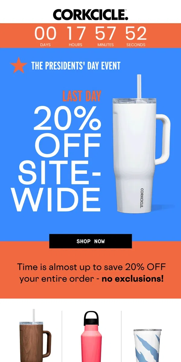 Email from CORKCICLE. Last Day: 20% Off Sitewide 🇺🇸