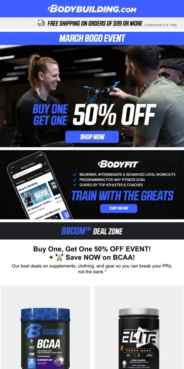 Email from Bodybuilding.com. 🏋️ Save NOW on BCAA! + 4 Easy Ways To Add More Training To Your Life
