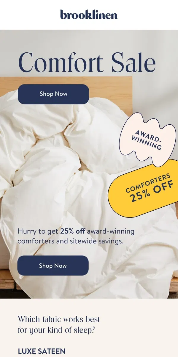 Email from Brooklinen. Did You See Our Comfort Sale!?