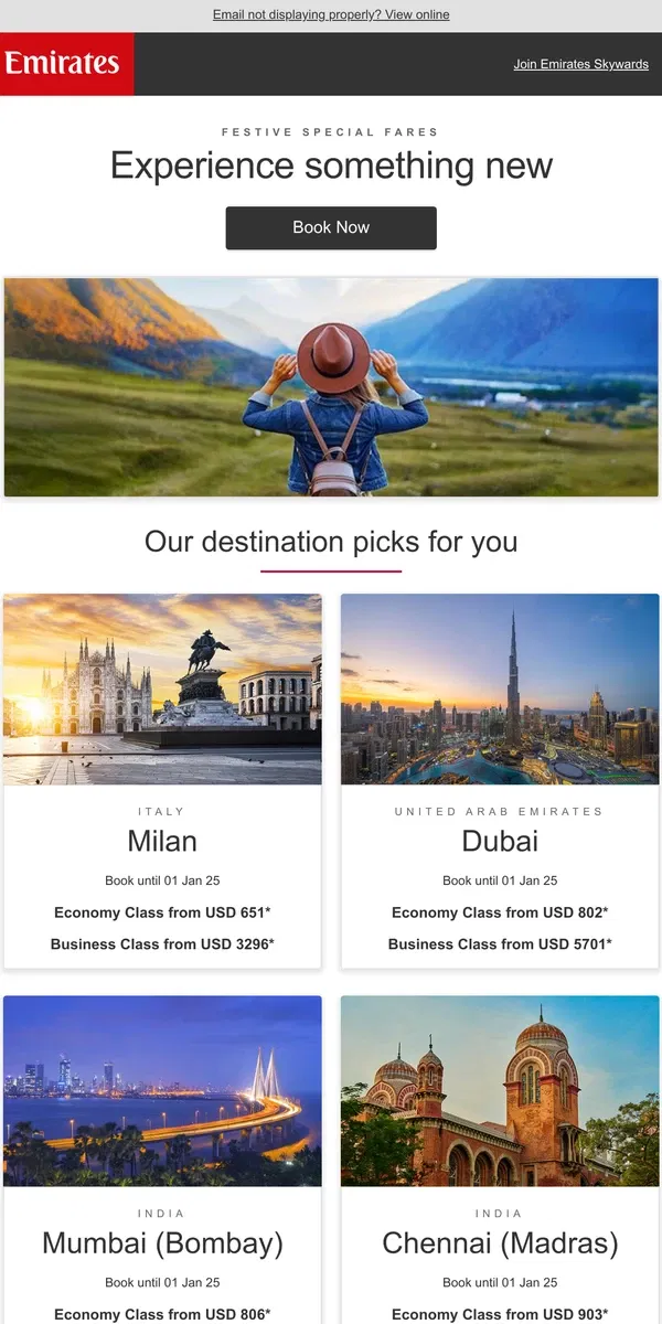 Email from Emirates. [Name],  a new year, new opportunities to see more of the world