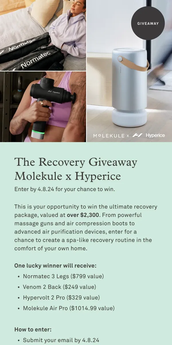 Email from Molekule. 🎁 Win FREE stuff from Hyperice & us 🎁