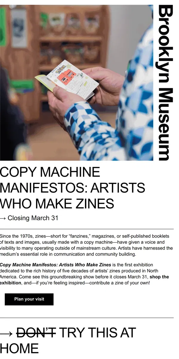 Email from Brooklyn Museum. ZINES ZINES ZINES