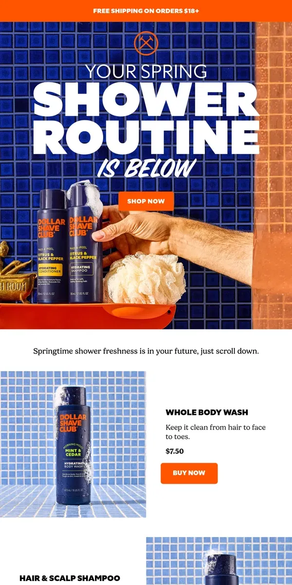 Email from Dollar Shave Club. Refresh your shower routine