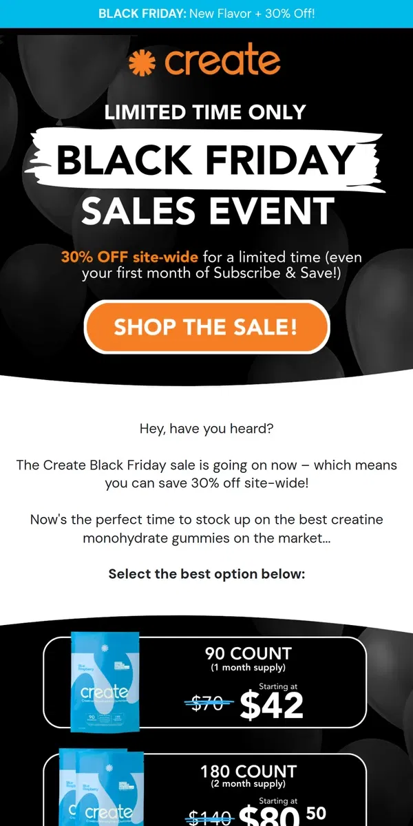 Email from Create Wellness. 🍊 LIMITED TIME: 30% Off ALL Gummies