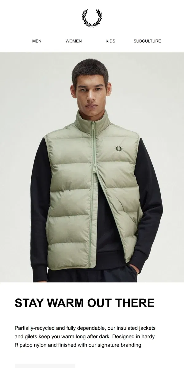 Email from Fred Perry. Stay Warm Out There