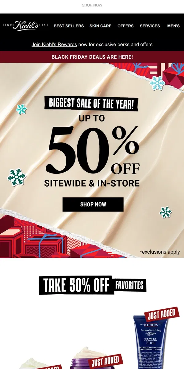 Email from Kiehl's. Black Friday Deals GOING FAST⏲️