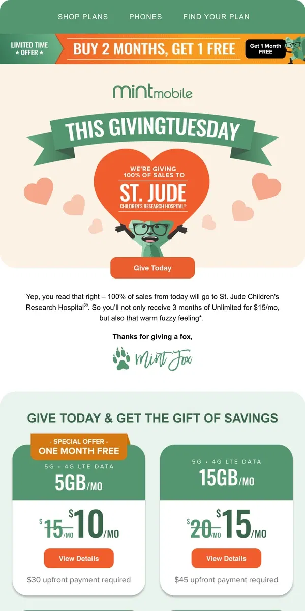 Email from Mint Mobile. Celebrate GivingTuesday with Mint