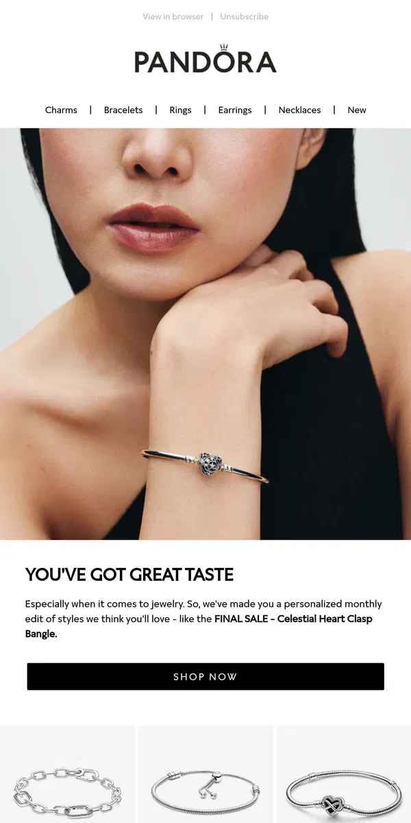 Email from Pandora Jewelry. Some styles we've picked, just for you 💖