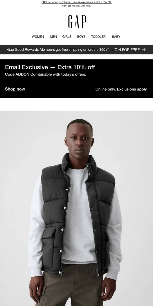 Email from GAP. Pick your puffer