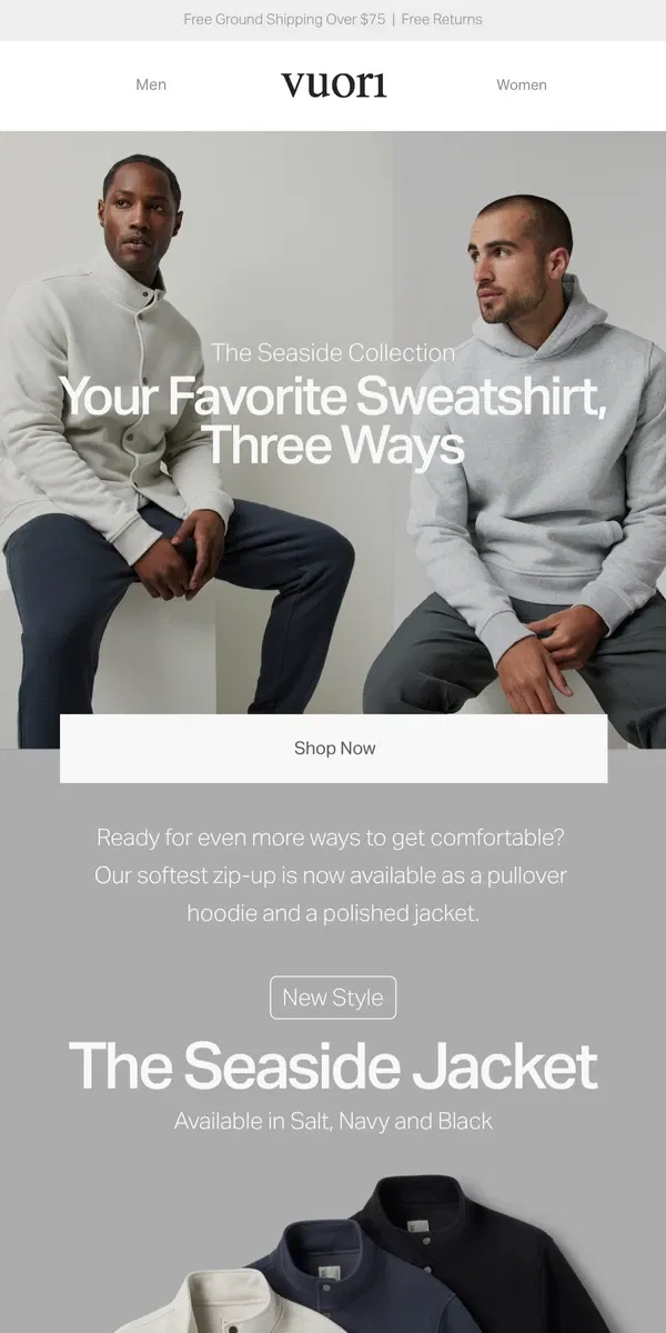 Email from Vuori. Your Favorite Sweatshirt, Three Ways