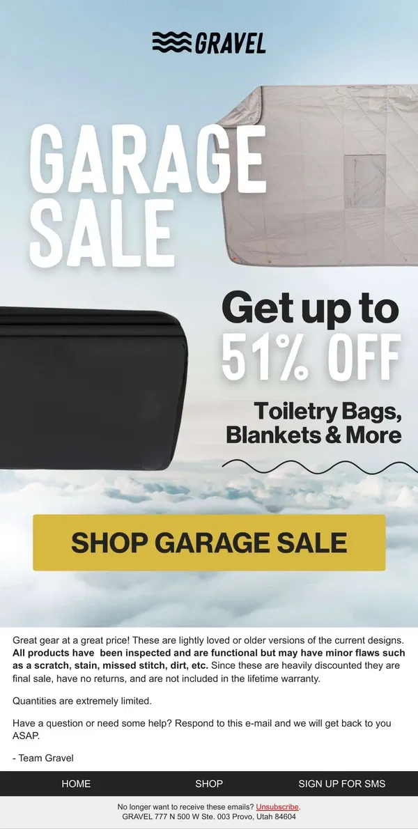 Email from Gravel. The Fall Garage Sale is LIVE!