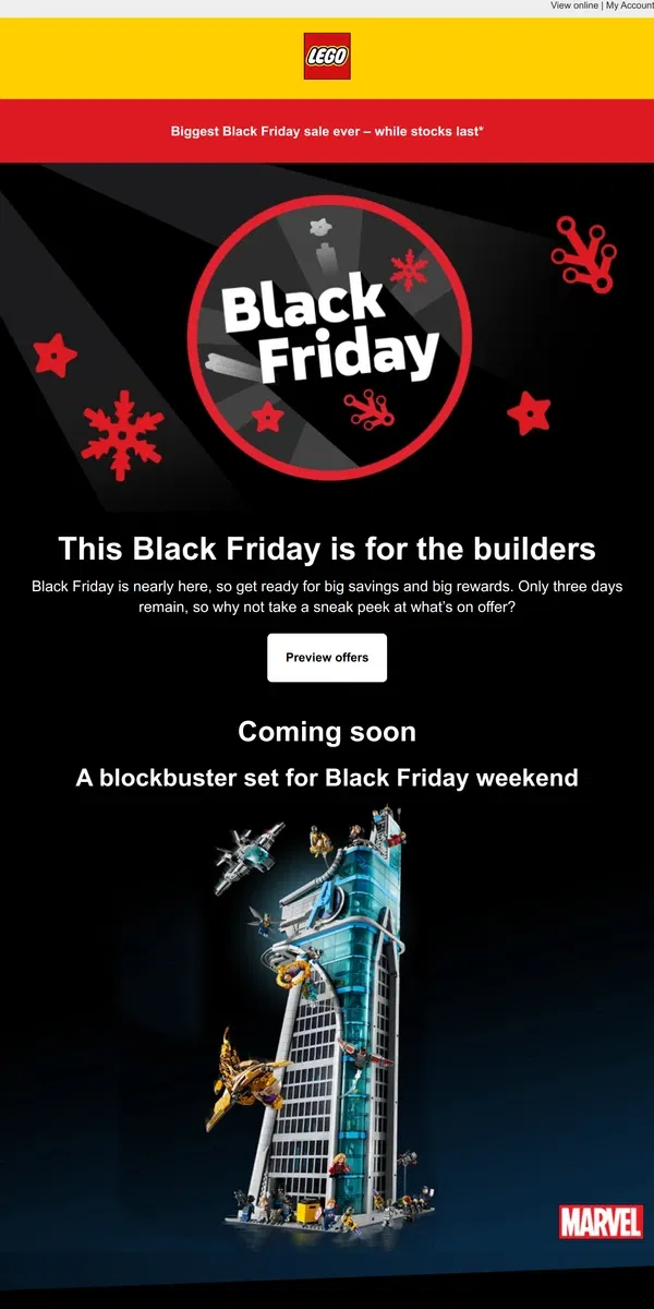 Email from Lego. Get ready to get the best of Black Friday