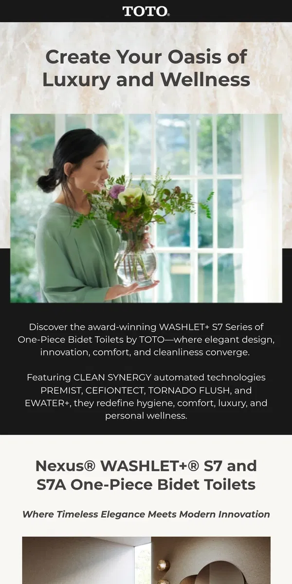 Email from TOTO Toilets. Redefine Wellness with WASHLET+® Bidet Toilets By TOTO