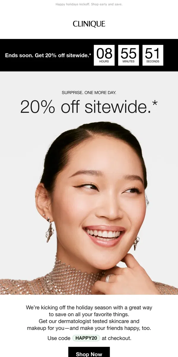 Email from Clinique. Final hours🎁 20% off sitewide.