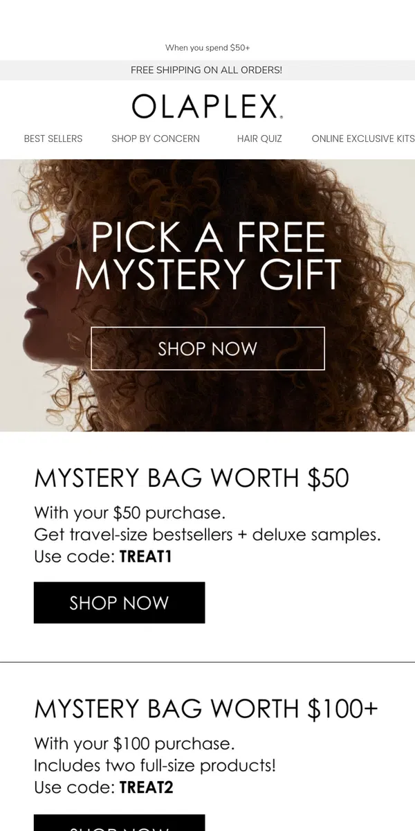 Email from OLAPLEX. A Mystery Gift Inside