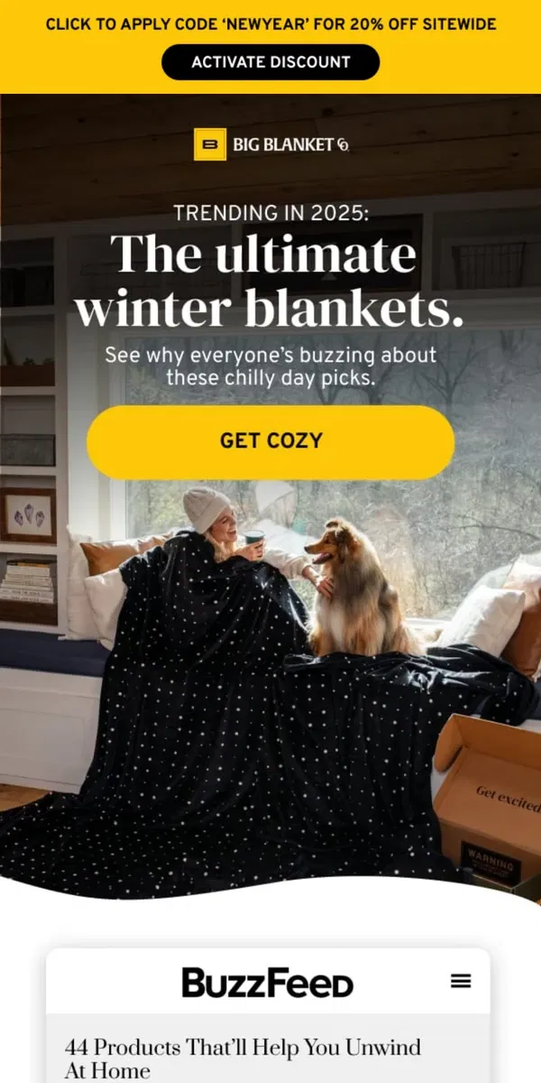 Email from Big Blanket Co. TRENDING: Ultimate Winter Blankets