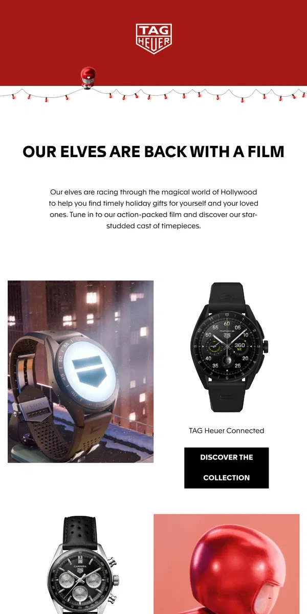 Email from TAG Heuer. Holiday gifting inspired by Hollywood