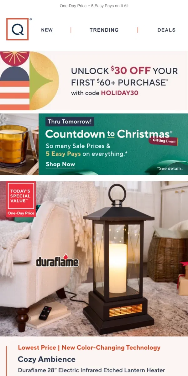 Email from QVC. Take $30 Off + Lowest Price! Duraflame Lantern