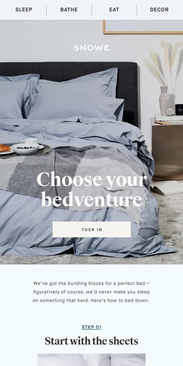 Email from Snowe. Choose your bedventure