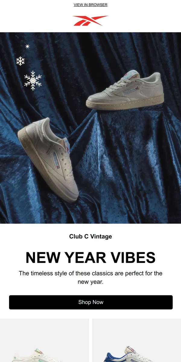 Email from Reebok. Happy new year from Club C Vintage