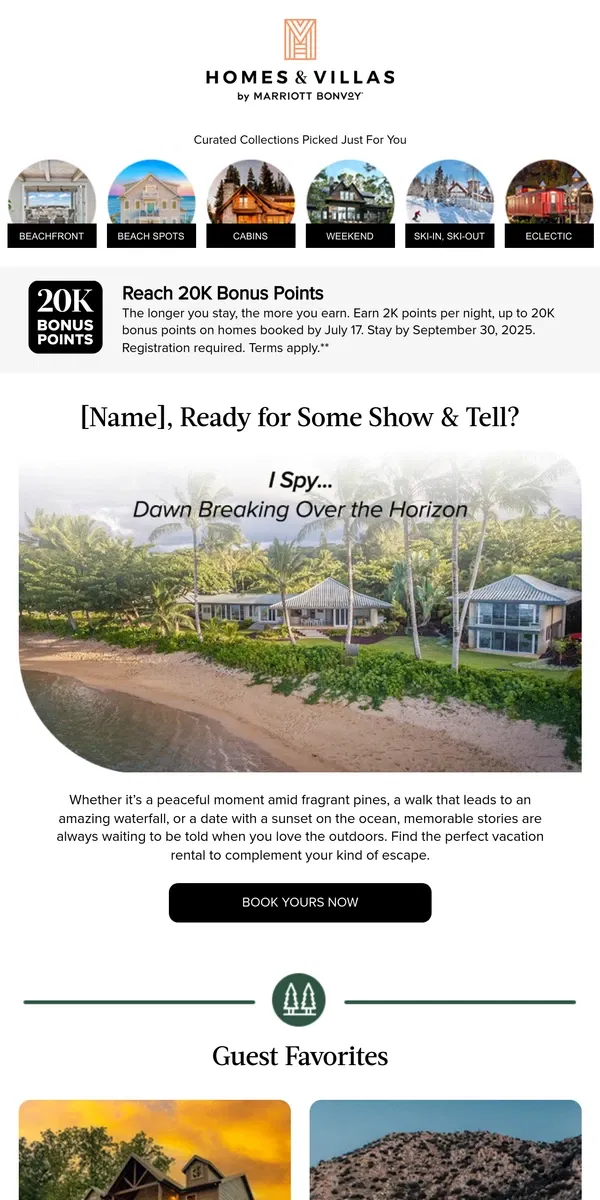 Email from Marriott Bonvoy. [Name], getaways for outdoor lovers like you