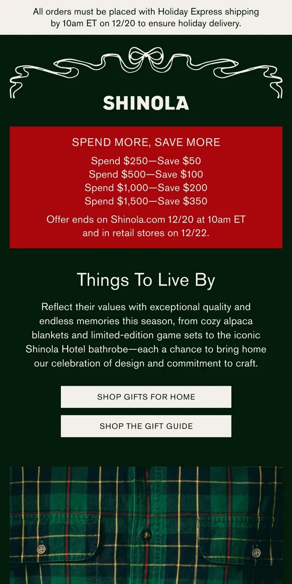 Email from Shinola Detroit. Shop Gifts for the Home