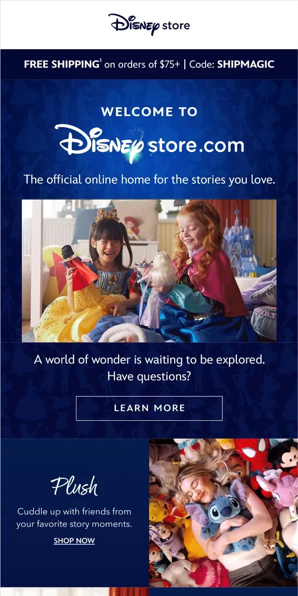 Email from shopDisney. Welcome to Disney Store