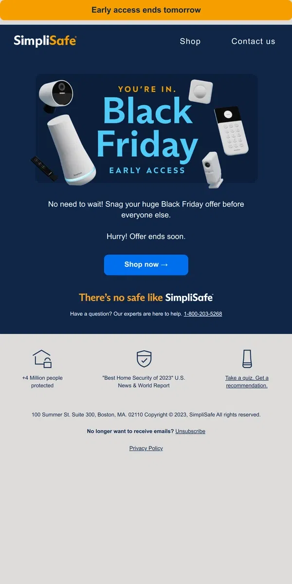 Email from SimpliSafe. You're in: Black Friday Early Access starts now