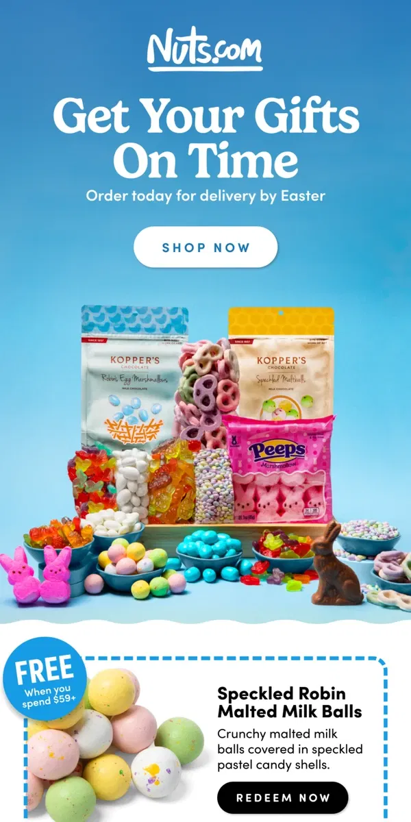 Email from Nuts.com. Easter is *almost* here 🚨