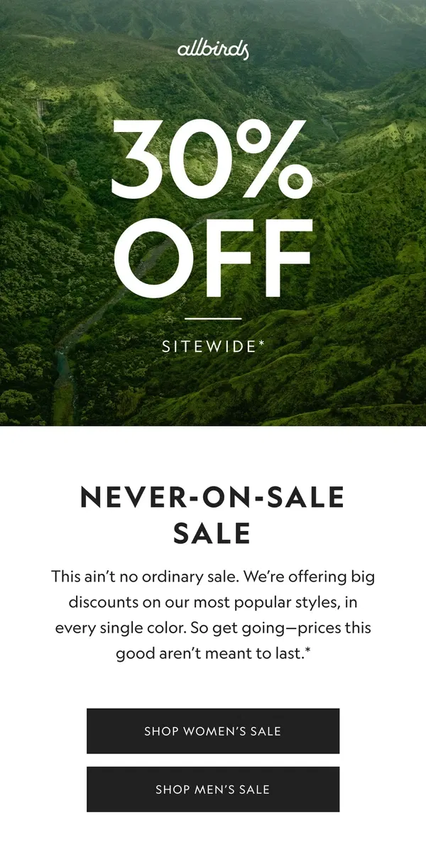 Email from Allbirds. All The Shoes You Love, On Sale 🙌