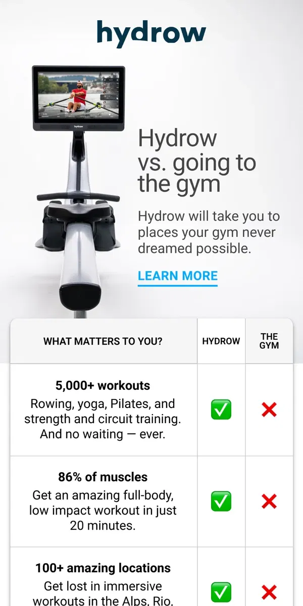 Email from Hydrow. Gym membership or Hydrow? Let’s get real.