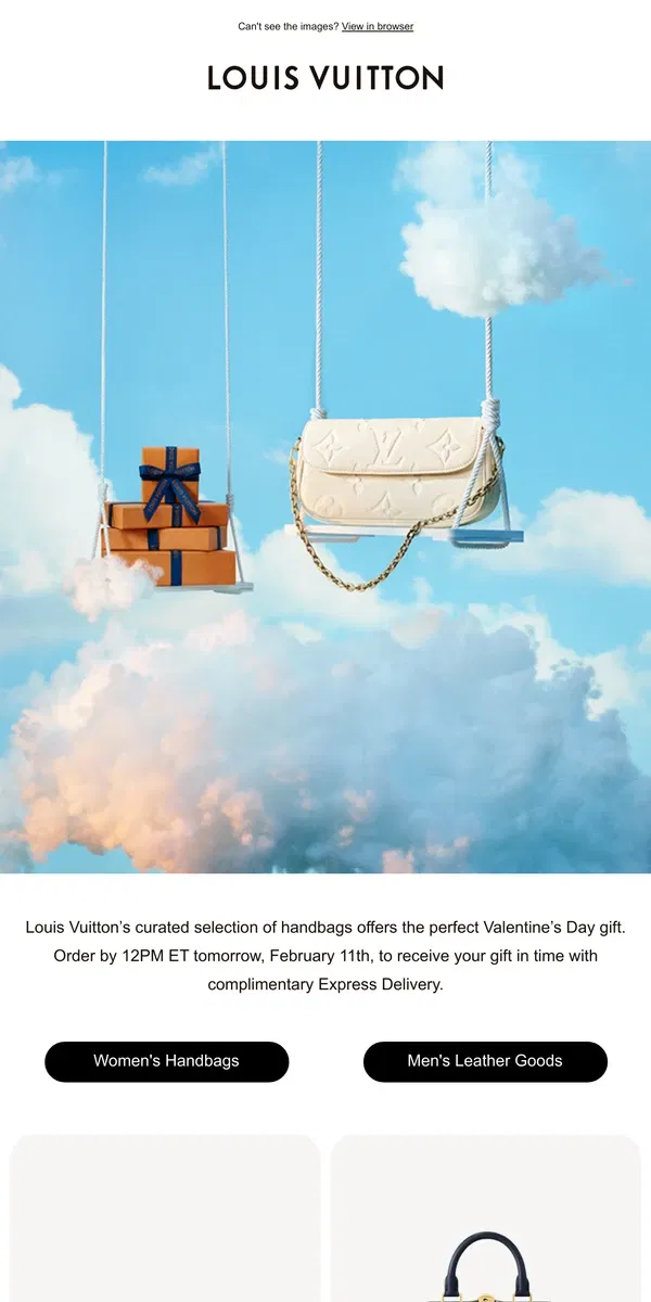 Email from Louis Vuitton. The Gift Of Leather Goods – Delivered On Time