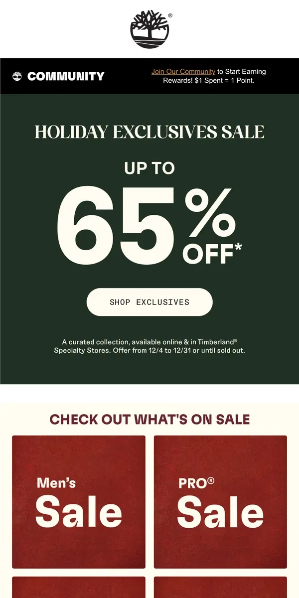 Email from Timberland. Shop Up To 65% Off Holiday Exclusives Before They're Gone!