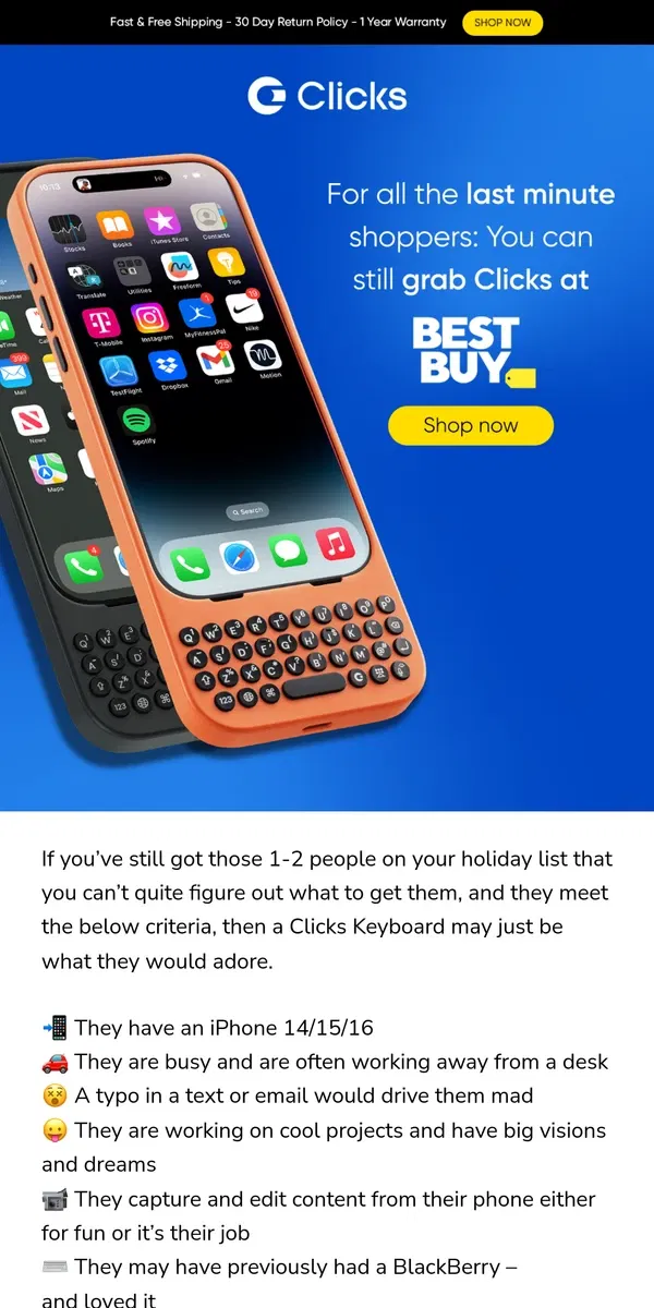 Email from Clicks. Grab Clicks from Best Buy - up to $40 off!