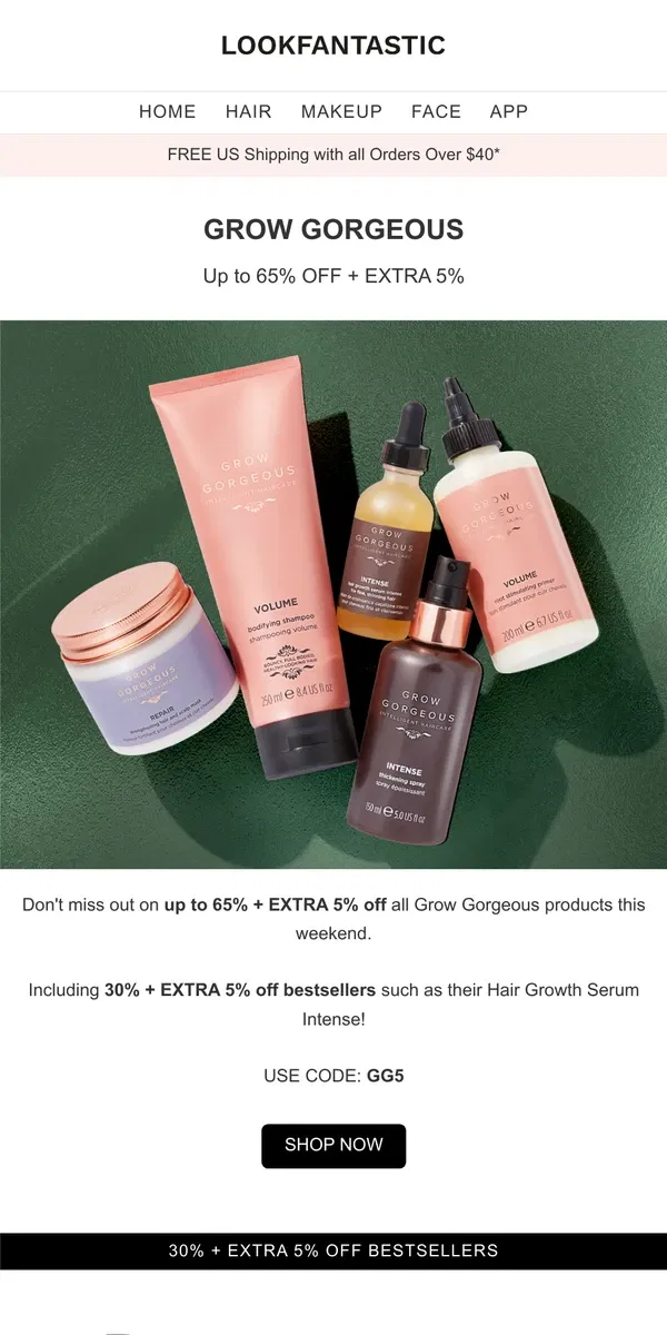 Email from LOOKFANTASTIC. GROW GORGEOUS: Up To 65% Off ✨