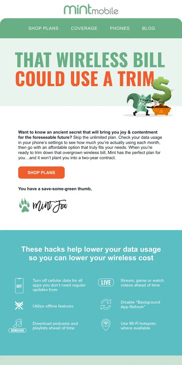 Email from Mint Mobile. It’s about time you pruned your wireless bill