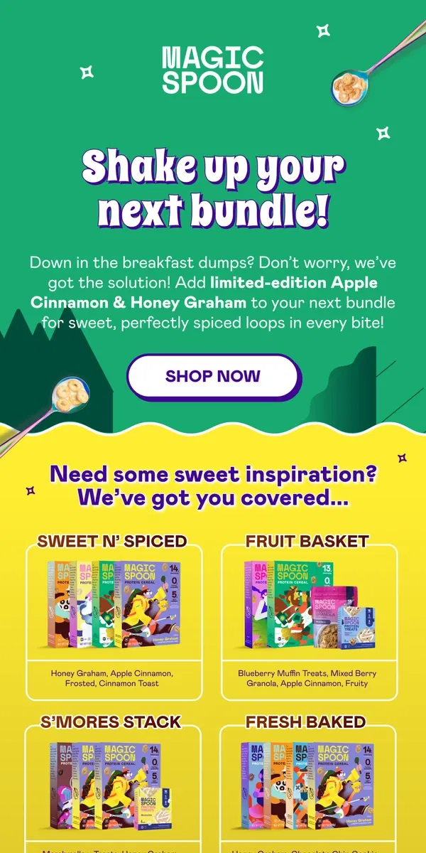 Email from Magic Spoon Cereal. Mix n’ match with Apple Cinnamon & Honey Graham!