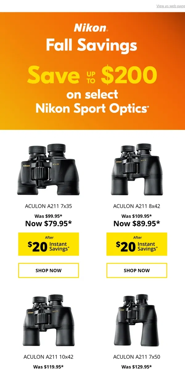 Email from Nikon. Great Savings on Sport Optics!