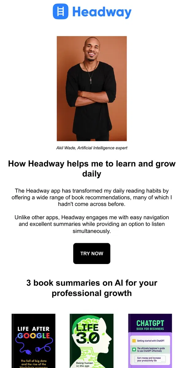 Email from Headway. How using Headway for 15 minutes a day has changed my life