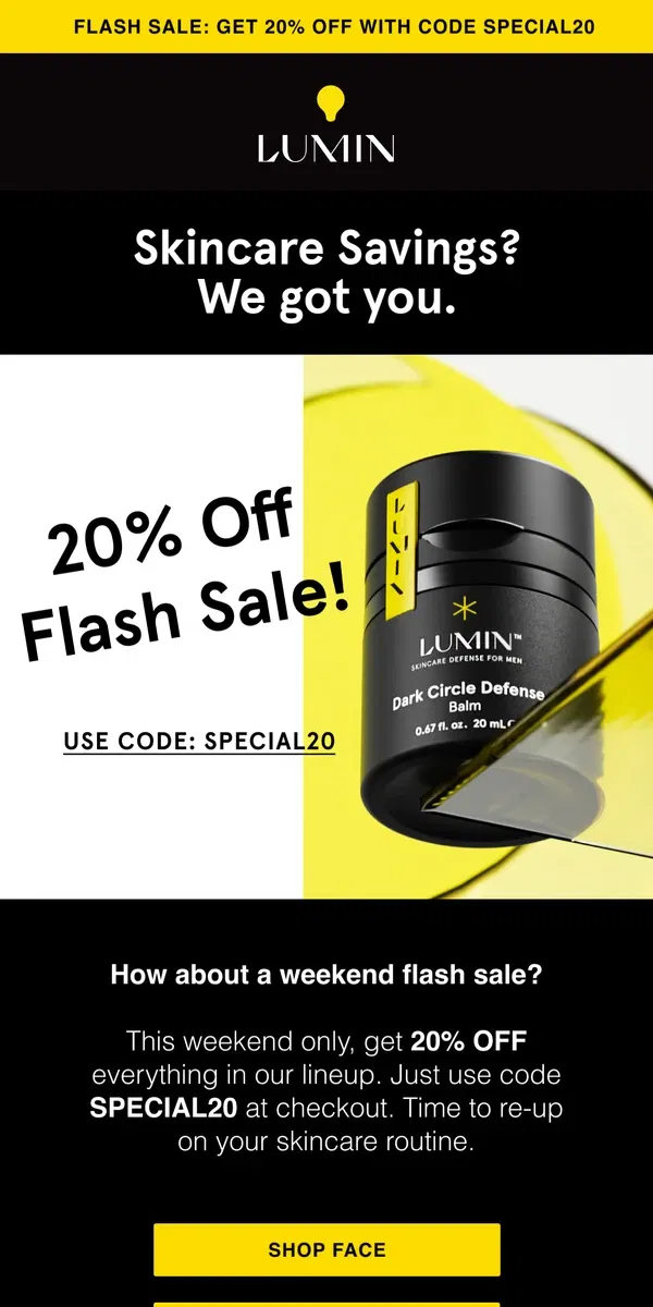 Email from Lumin. FLASH SALE ⚡ 20% Off Everything!