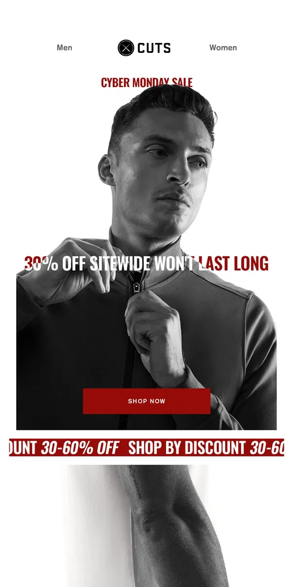 Email from Cuts. Cyber Monday Deals: 30% Off Everything