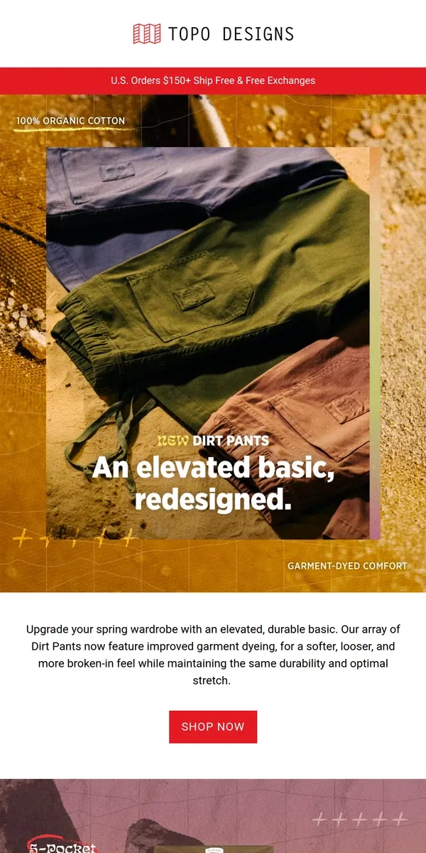 Email from Topo Designs. An elevated basic, redesigned for you.