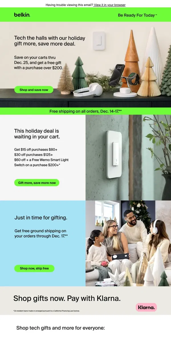 Email from Belkin. 1 more day: Free Ground Shipping thru Dec. 17 on all orders