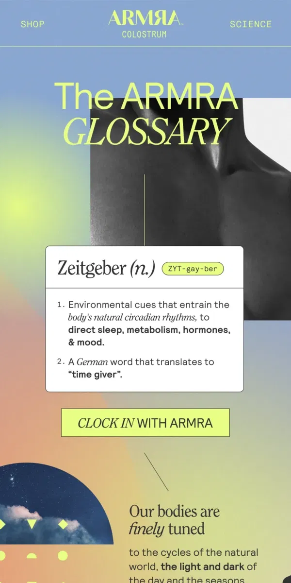 Email from ARMRA Colostrum. ARMRA GLOSSARY: Zeitgeber